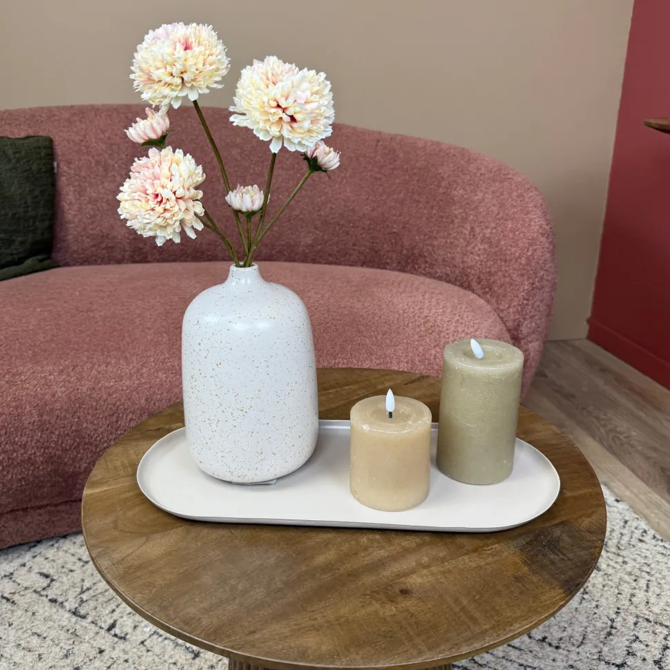 Beige Vaasje Spikkels 22 cm – Crème Vaas met Taupe Spikkels | Smalle Hals