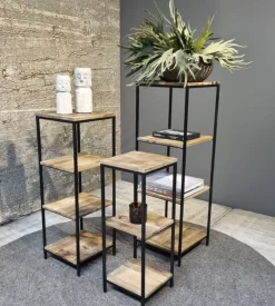 Boekenkast Rek Set van 3 | Mango Hout / Zwart Staal | Chique-Living