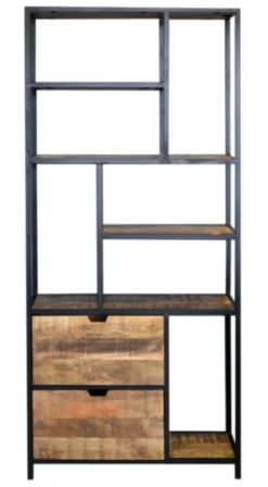 Boeketkast Met Open Vakken & Lades | Mangohout / Zwart Staal | Chique-Living