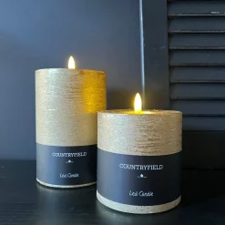 Countryfield LED Stompkaars Metallic Goud – 10cm Breed | Luxe Wax Kaarsen op Batterij | 2 Maten