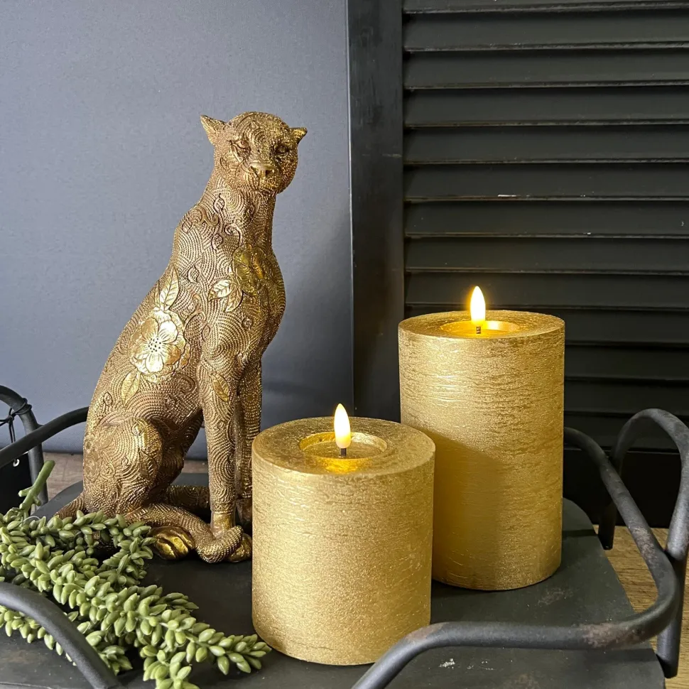 Countryfield LED Stompkaars Metallic Goud – 10cm Breed | Luxe Wax Kaarsen op Batterij | 2 Maten