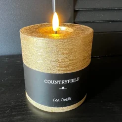 Countryfield LED Stompkaars Metallic Goud – 10cm Breed | Luxe Wax Kaarsen op Batterij | 2 Maten