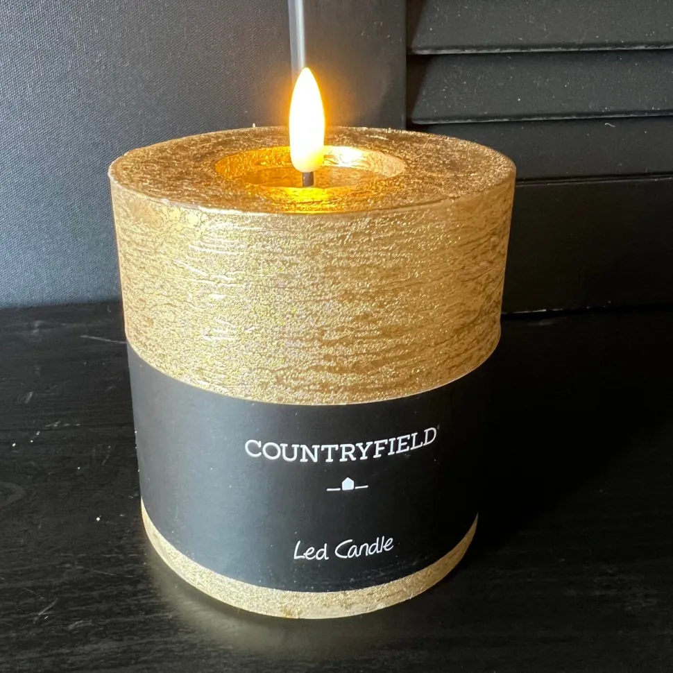 Countryfield LED Stompkaars Metallic Goud – 10cm Breed | Luxe Wax Kaarsen op Batterij | 2 Maten