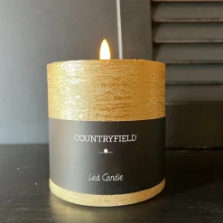 Countryfield LED Stompkaars Metallic Goud – 10cm Breed | Luxe Wax Kaarsen op Batterij | 2 Maten