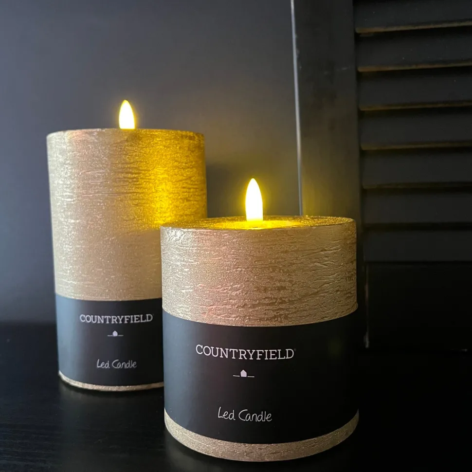 Countryfield LED Stompkaars Metallic Goud – 10cm Breed | Luxe Wax Kaarsen op Batterij | 2 Maten