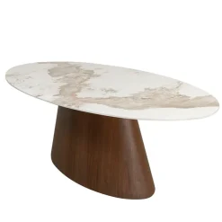 Ellipse Eettafel Marmer / Walnoot – Luxe Ovale Eetkamertafel 220x110cm