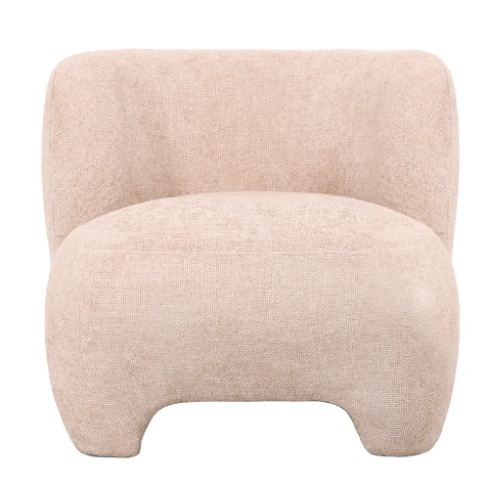 Fauteuil ‘Loraine’ Chenille Beige | Japandi Lounge Stoel 80x80x71cm
