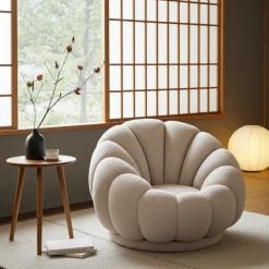 Fauteuil Poppy – Bouclé Beige | 97x97x69 cm