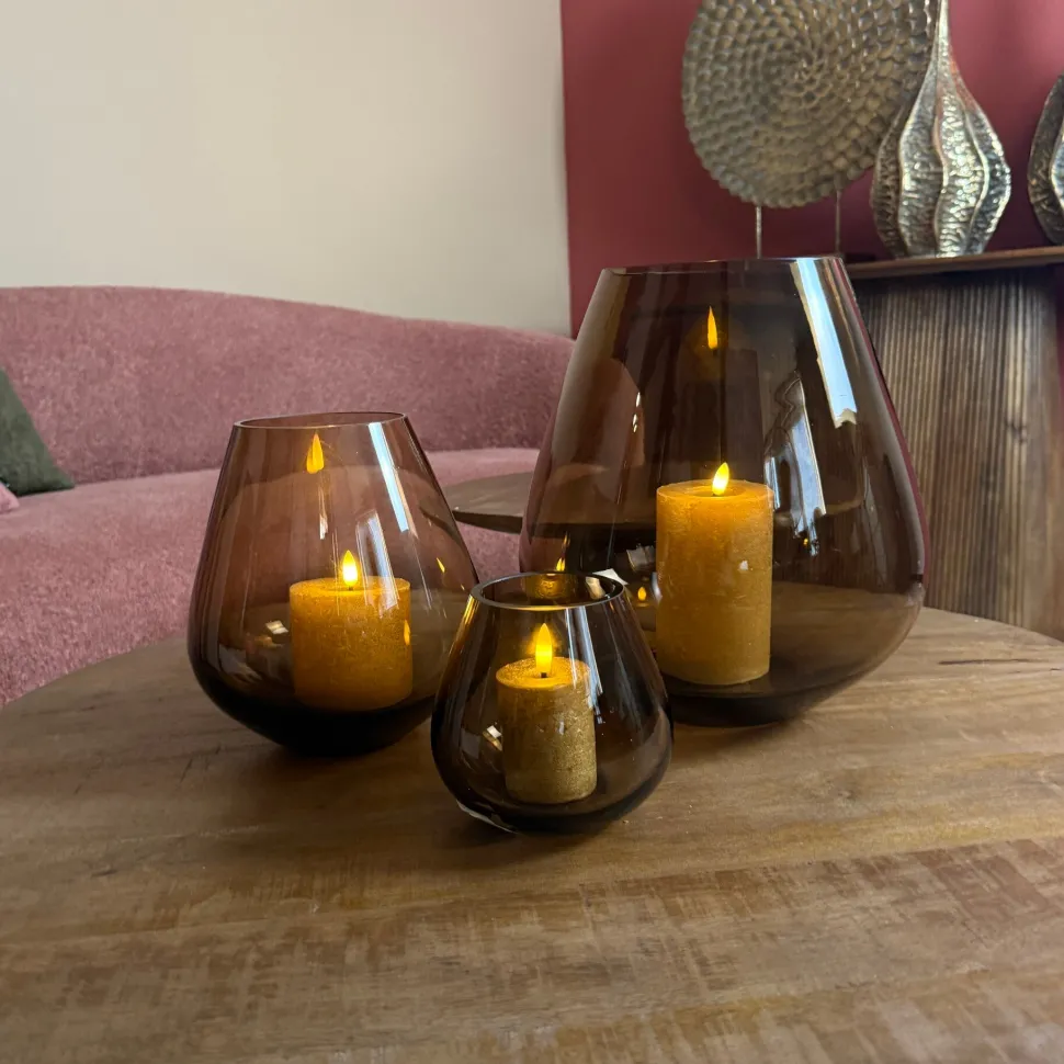 Glazen 'Tasman' Windlicht | Brown | Verkrijgbaar in 3 maten | Chique-Living