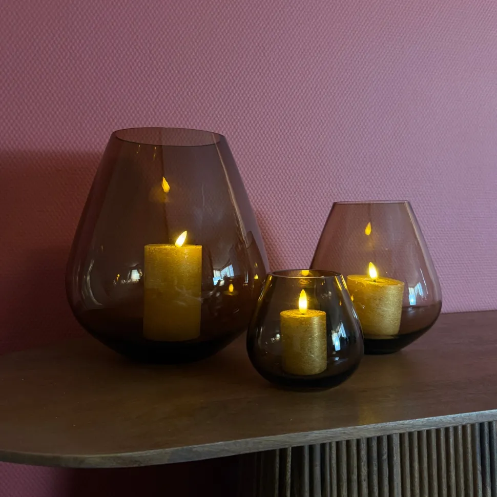 Glazen 'Tasman' Windlicht | Brown | Verkrijgbaar in 3 maten | Chique-Living