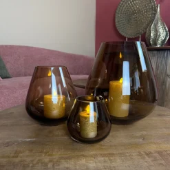 Glazen 'Tasman' Windlicht | Brown | Verkrijgbaar in 3 maten | Chique-Living