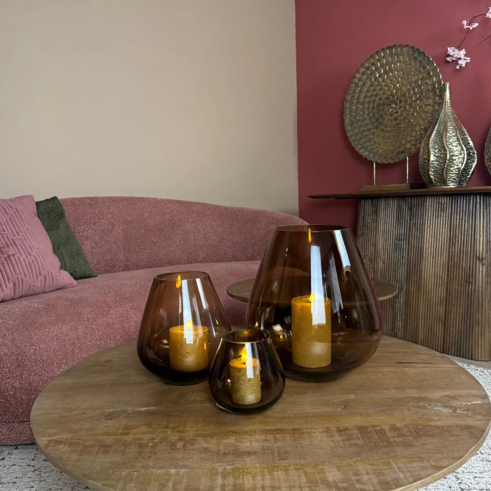 Glazen 'Tasman' Windlicht | Brown | Verkrijgbaar in 3 maten | Chique-Living
