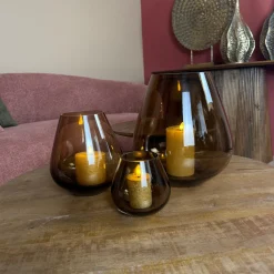 Glazen 'Tasman' Windlicht | Brown | Verkrijgbaar in 3 maten | Chique-Living
