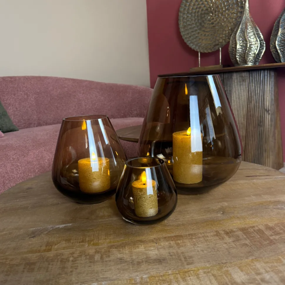 Glazen 'Tasman' Windlicht | Brown | Verkrijgbaar in 3 maten | Chique-Living