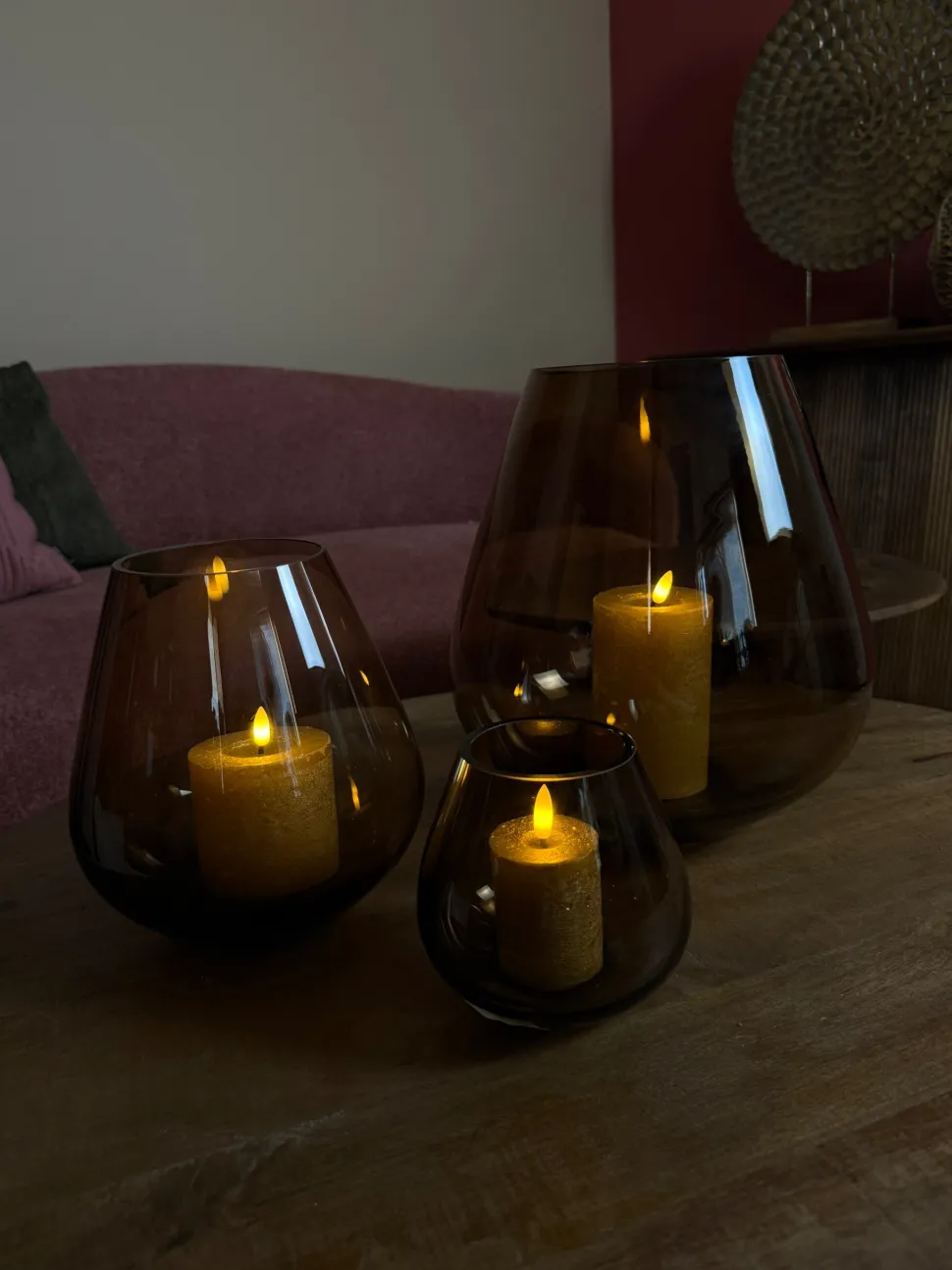 Glazen 'Tasman' Windlicht | Brown | Verkrijgbaar in 3 maten | Chique-Living