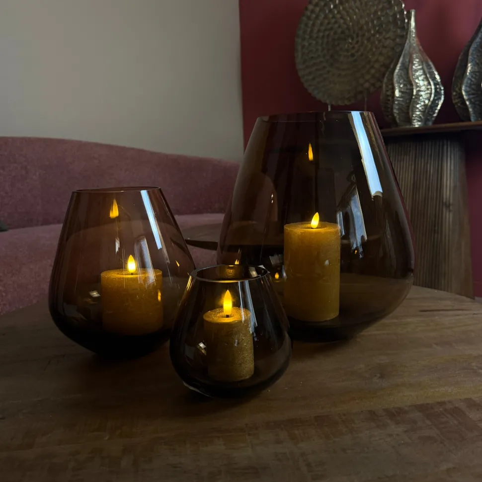 Glazen 'Tasman' Windlicht | Brown | Verkrijgbaar in 3 maten | Chique-Living