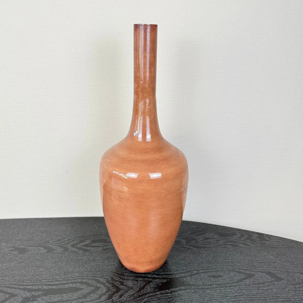 Hoge Vaas Amberkleur | Smalle Hals 21x60cm | Chique Living