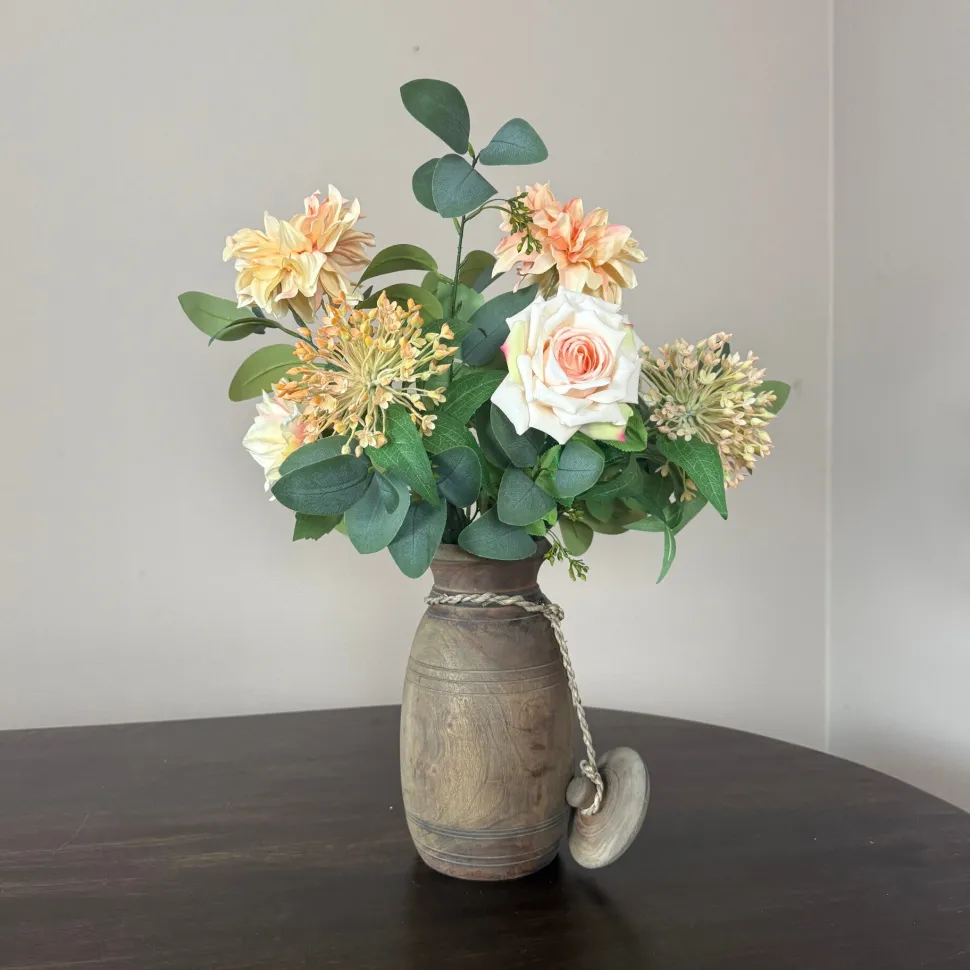 Houten Pot Inclusief Zijden Bloemen Boeket | Chique-Living
