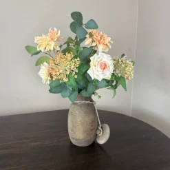 Houten Pot Inclusief Zijden Bloemen Boeket | Chique-Living