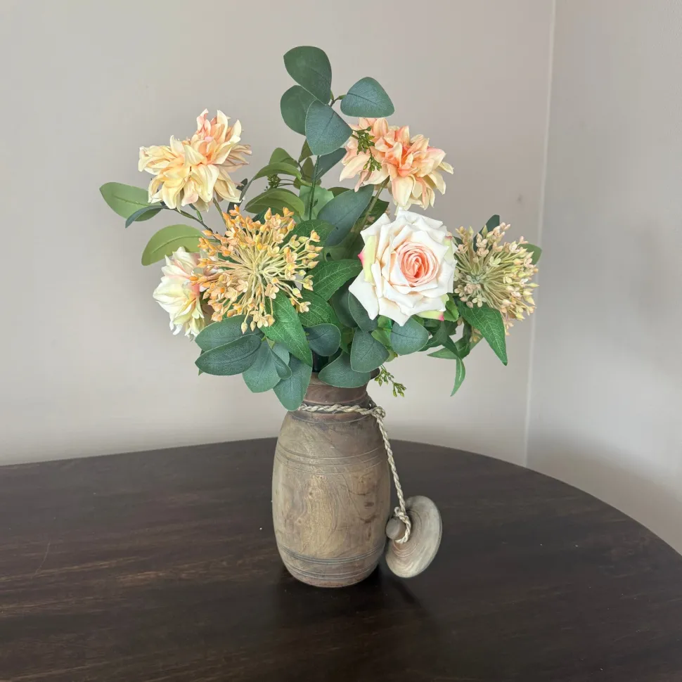 Houten Pot Inclusief Zijden Bloemen Boeket | Chique-Living