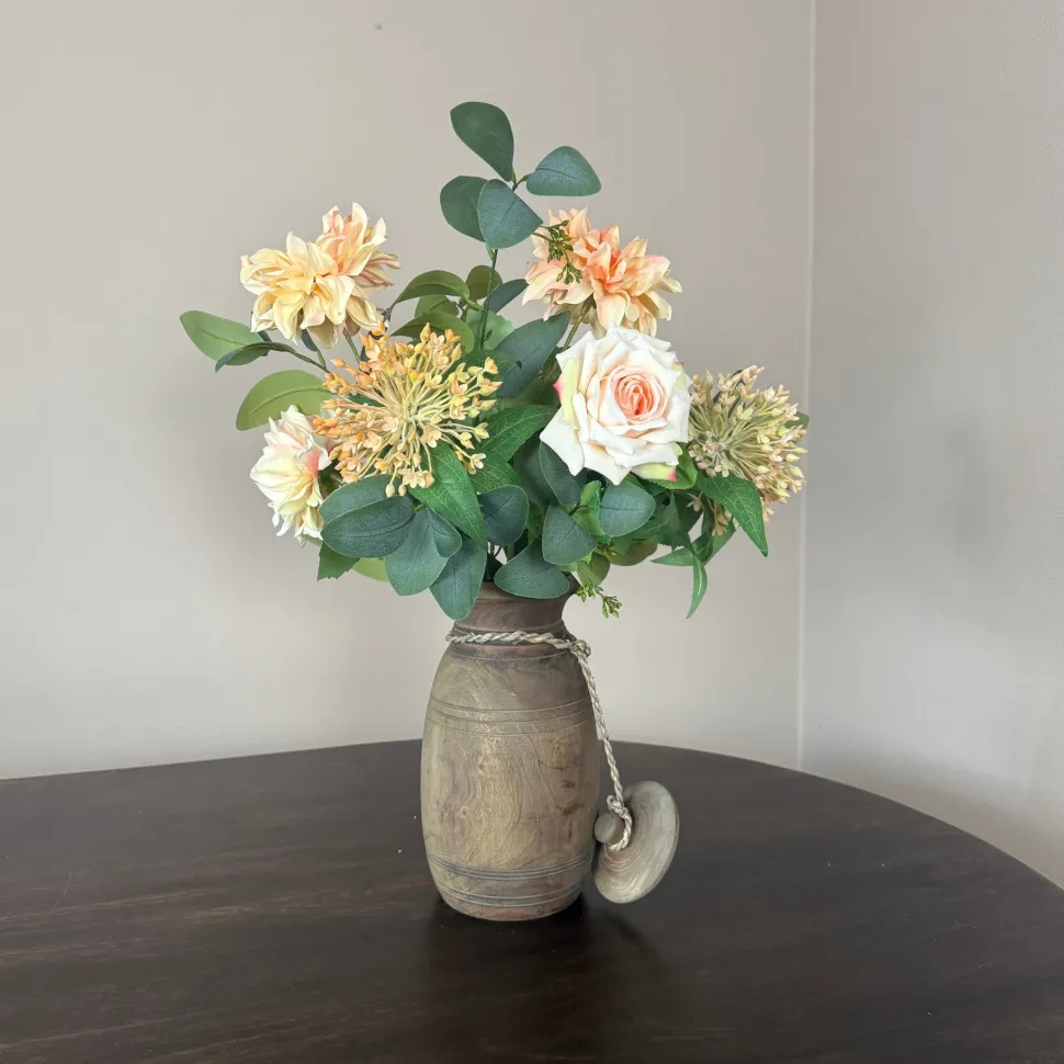 Houten Pot Inclusief Zijden Bloemen Boeket | Chique-Living