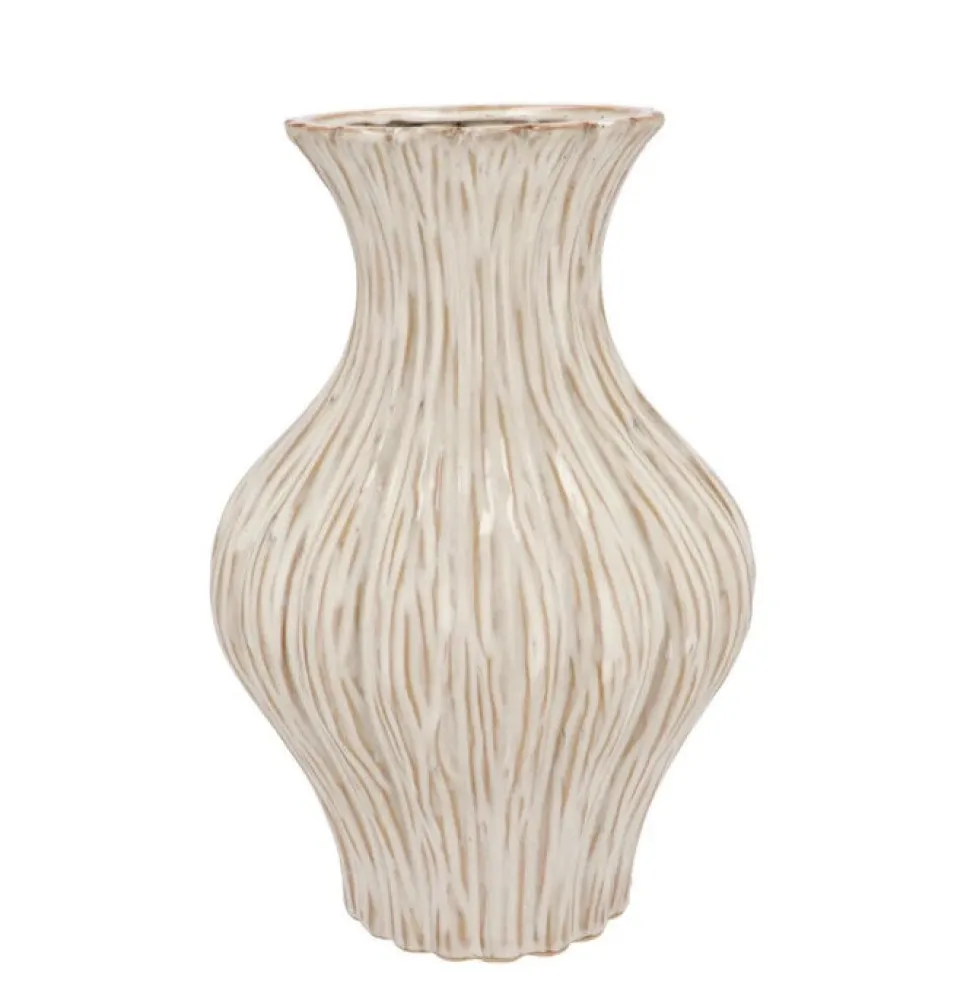 Ivory Vaas ‘Lima’ – Aardewerk Vaas met Reliëf | 21x21x31 cm | Chique-Living Meta Description:
