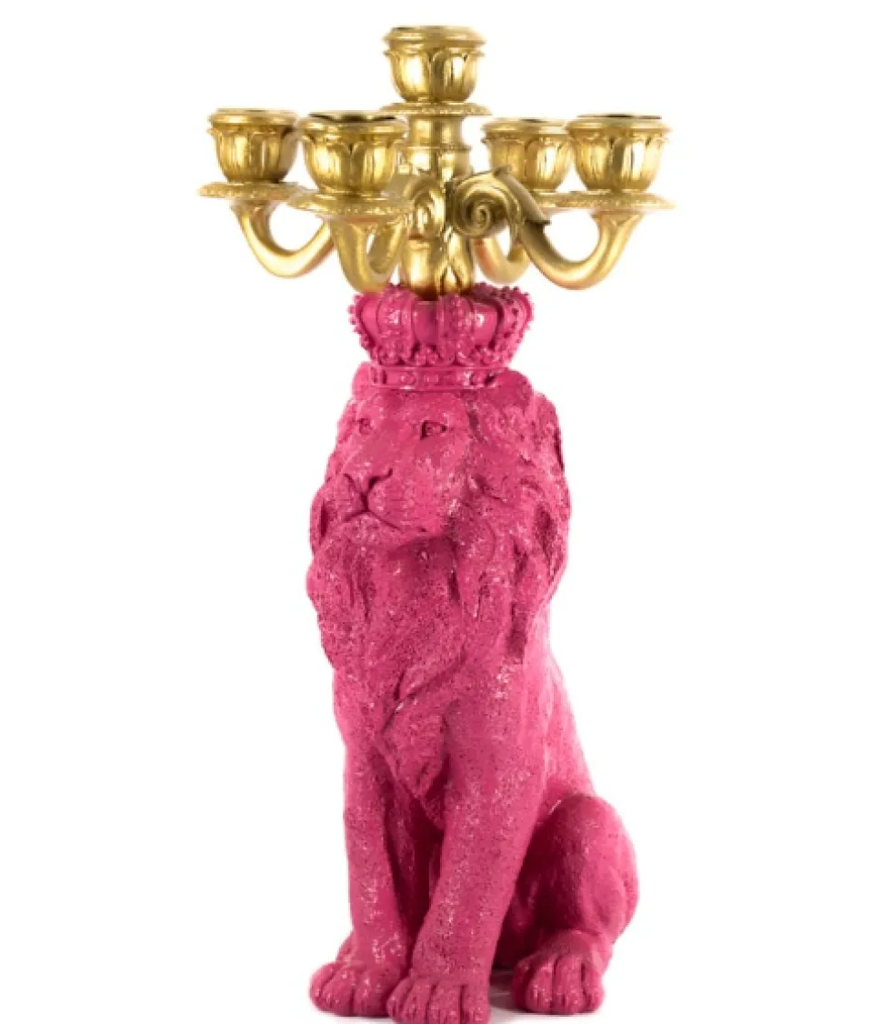Kandelaar Leeuw kopen | Luxe Decoratieve Kandelaar Roze/Goud 35cm | Kolony – Chique Living