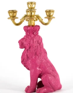 Kandelaar Leeuw kopen | Luxe Decoratieve Kandelaar Roze/Goud 35cm | Kolony – Chique Living