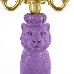 Kandelaar Tijger kopen | Luxe Decoratieve Kandelaar Paars/Goud 35cm | Homebound by Kolony – Chique Living