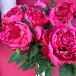 Kunstbloemen Pioenroos Donkerroze 69cm – Rijke, Romantische Bloem