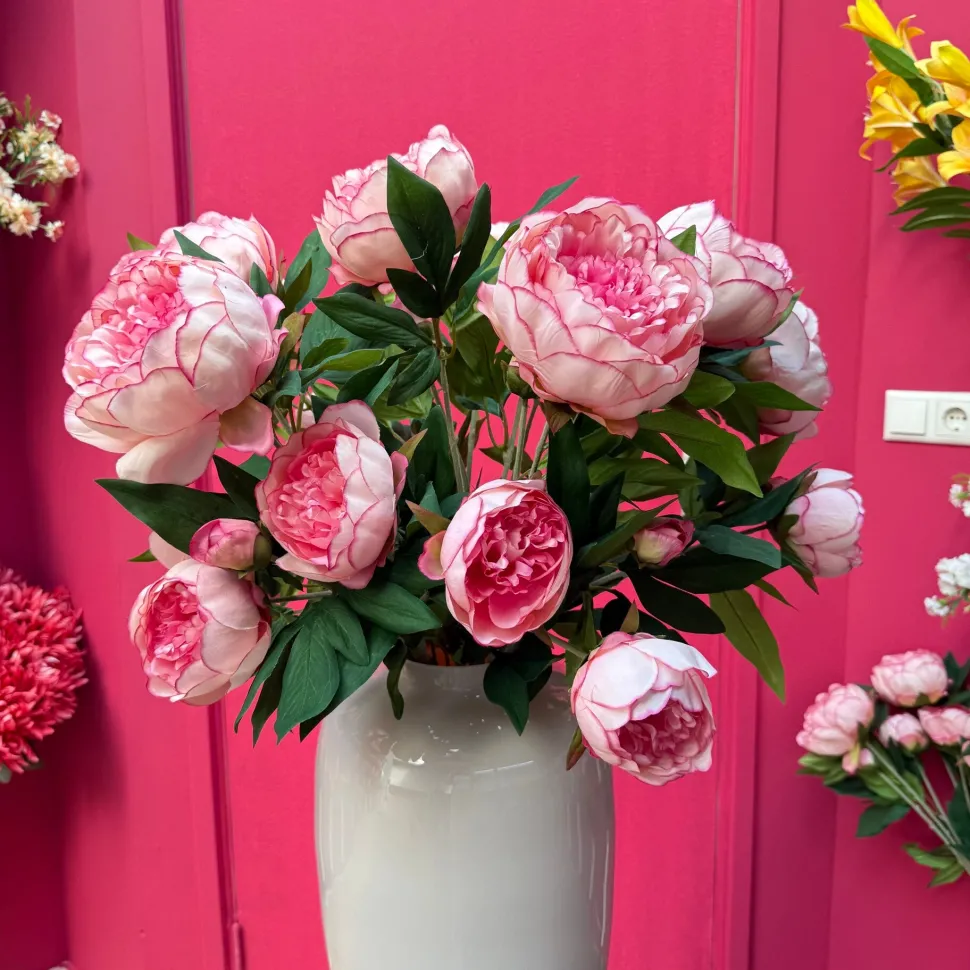 Kunstbloemen Pioenroos Roze 69cm – Romantische, Volle Bloem
