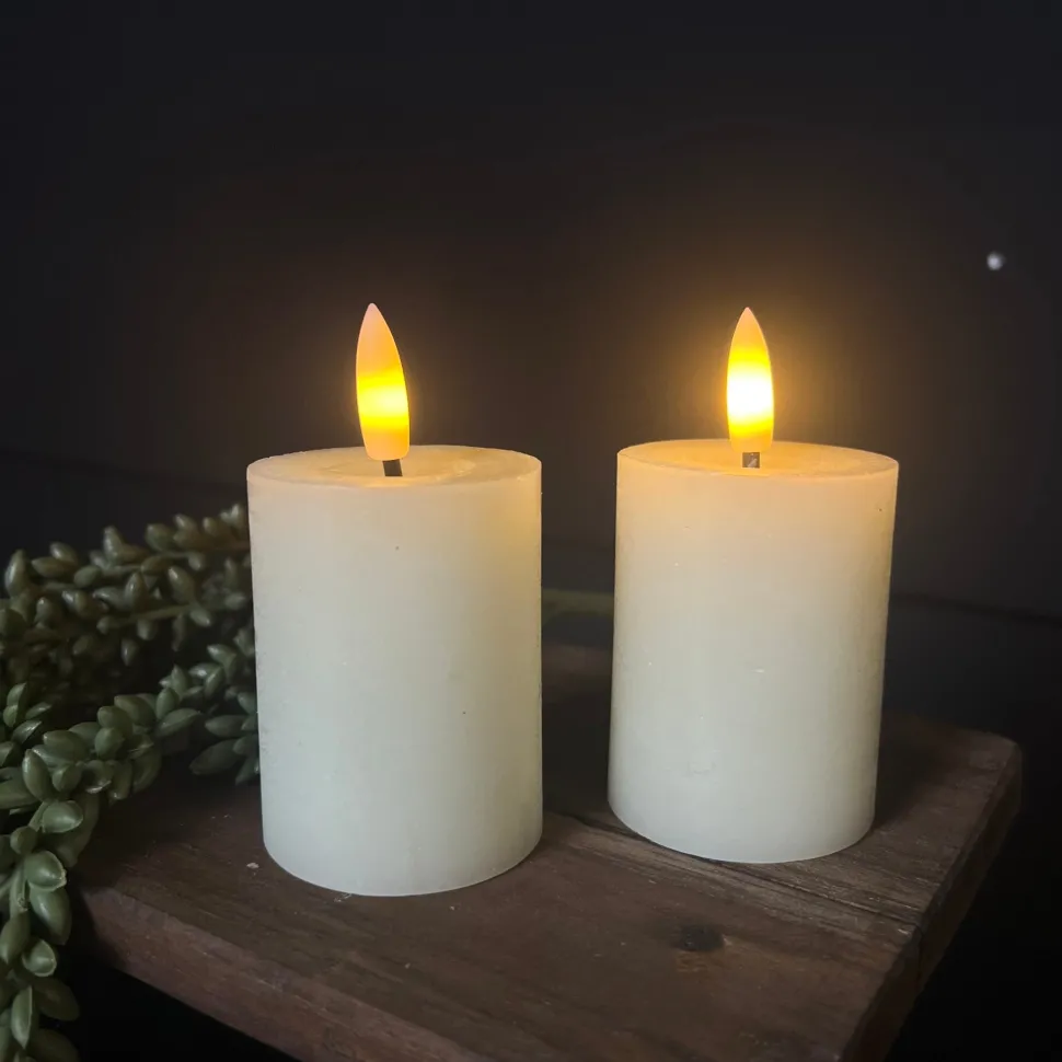 Mini LED Stompkaarsen Crème – Set van 2 | Realistische Wax Kaarsen op AAA-batterijen