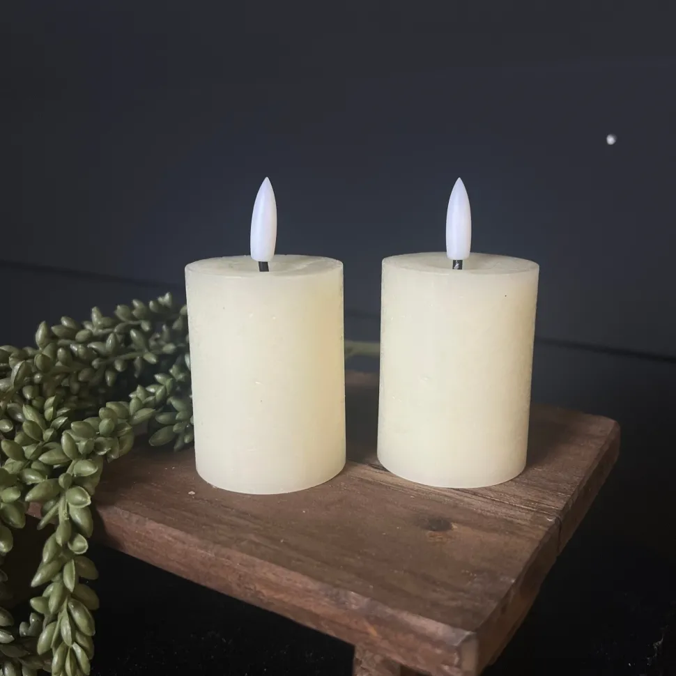 Mini LED Stompkaarsen Crème – Set van 2 | Realistische Wax Kaarsen op AAA-batterijen