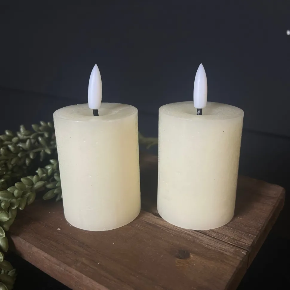 Mini LED Stompkaarsen Crème – Set van 2 | Realistische Wax Kaarsen op AAA-batterijen