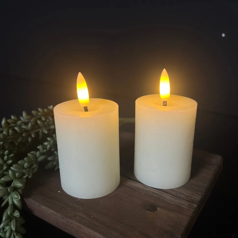 Mini LED Stompkaarsen Crème – Set van 2 | Realistische Wax Kaarsen op AAA-batterijen