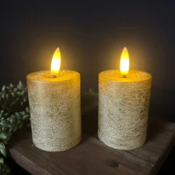 Mini LED Stompkaarsen Goud – Set van 2 | Luxe Wax Kaarsen op AAA-batterijen