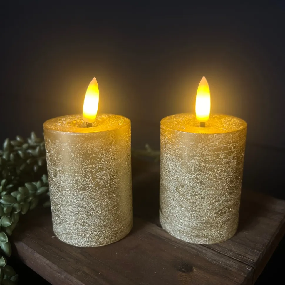Mini LED Stompkaarsen Goud – Set van 2 | Luxe Wax Kaarsen op AAA-batterijen