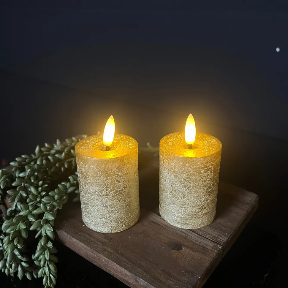 Mini LED Stompkaarsen Goud – Set van 2 | Luxe Wax Kaarsen op AAA-batterijen