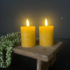 Mini LED Stompkaarsen Oranje – Set van 2 | Realistische Wax Kaarsen op AAA-batterijen