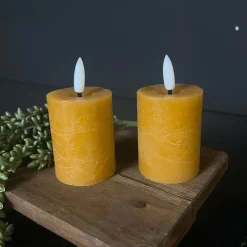 Mini LED Stompkaarsen Oranje – Set van 2 | Realistische Wax Kaarsen op AAA-batterijen