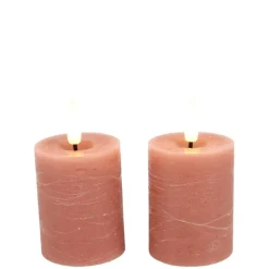 Mini LED Stompkaarsen Roze – Set van 2 | Realistische Wax Kaarsen op AAA-batterijen