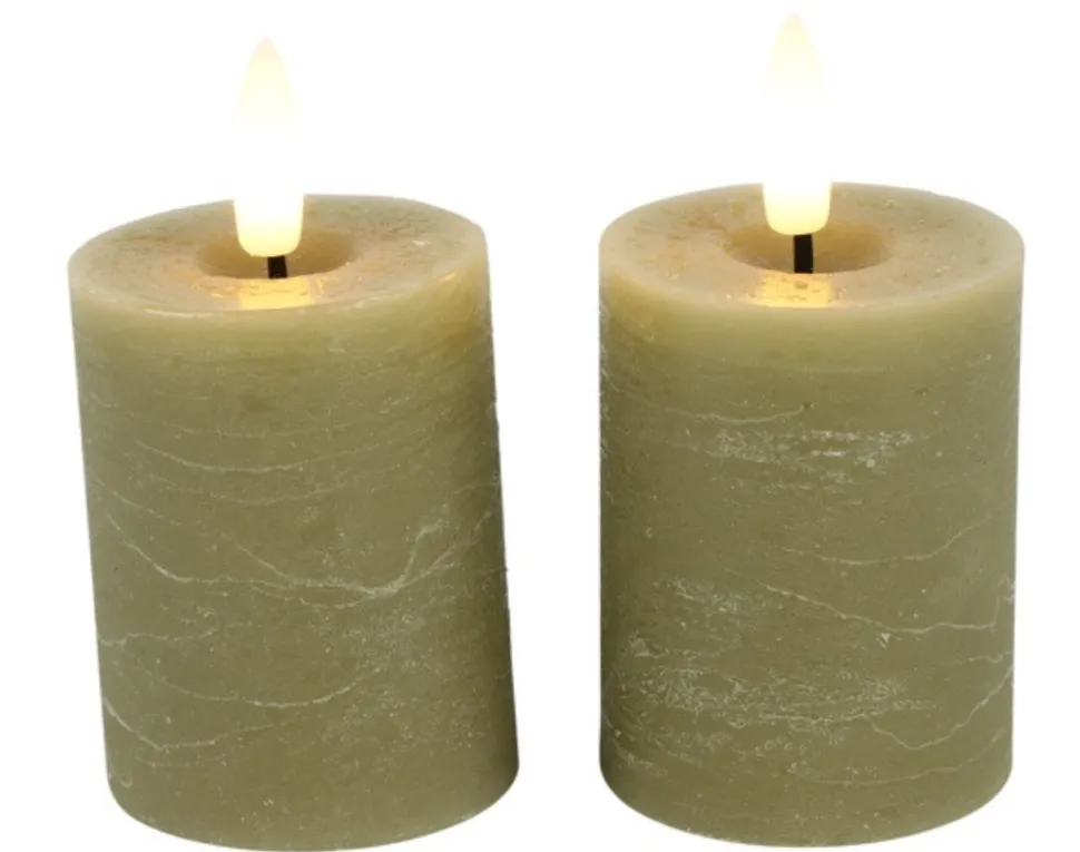 Mini LED Stompkaarsen Taupe – Set van 2 | Realistische Wax Kaarsen op AAA-batterijen