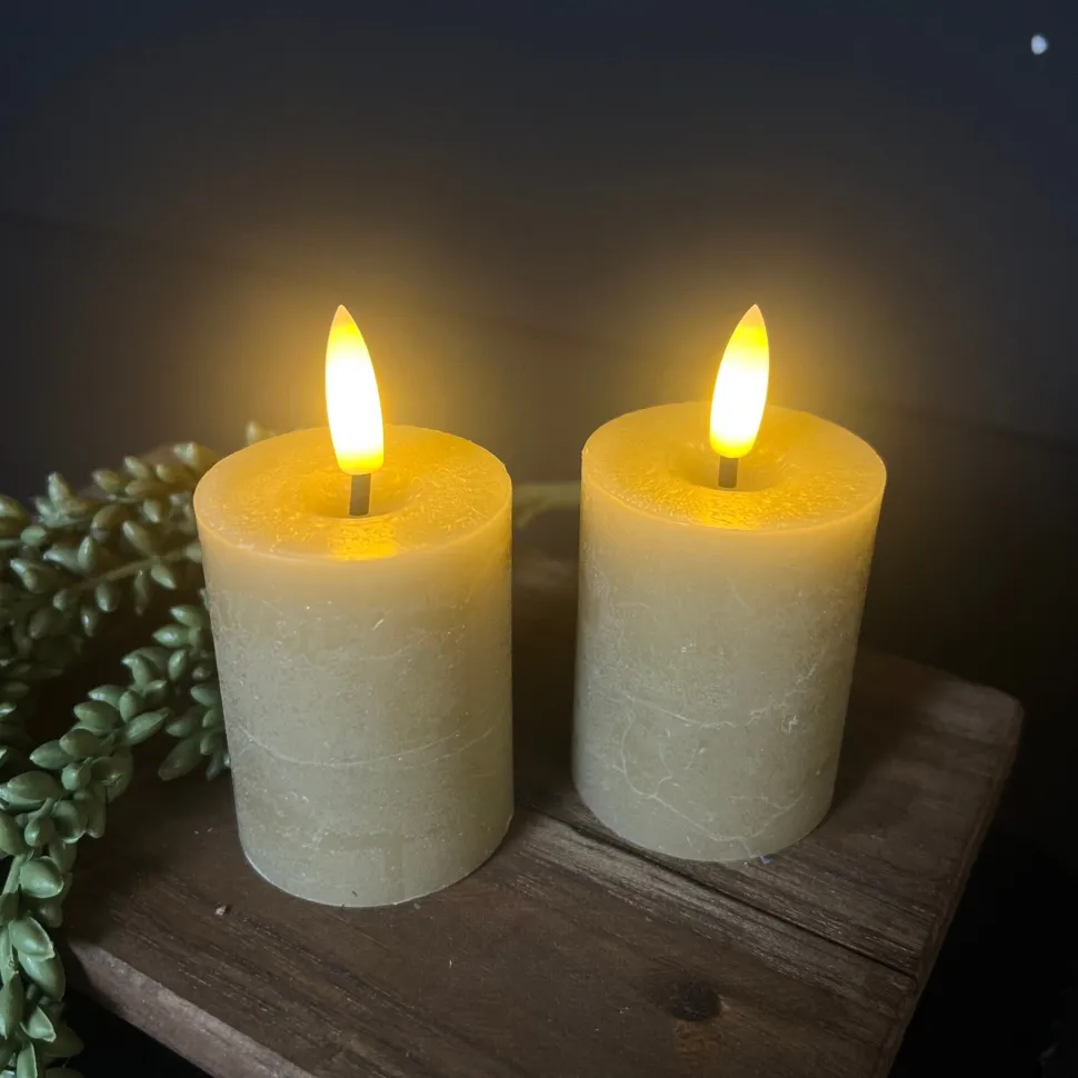 Mini LED Stompkaarsen Taupe – Set van 2 | Realistische Wax Kaarsen op AAA-batterijen