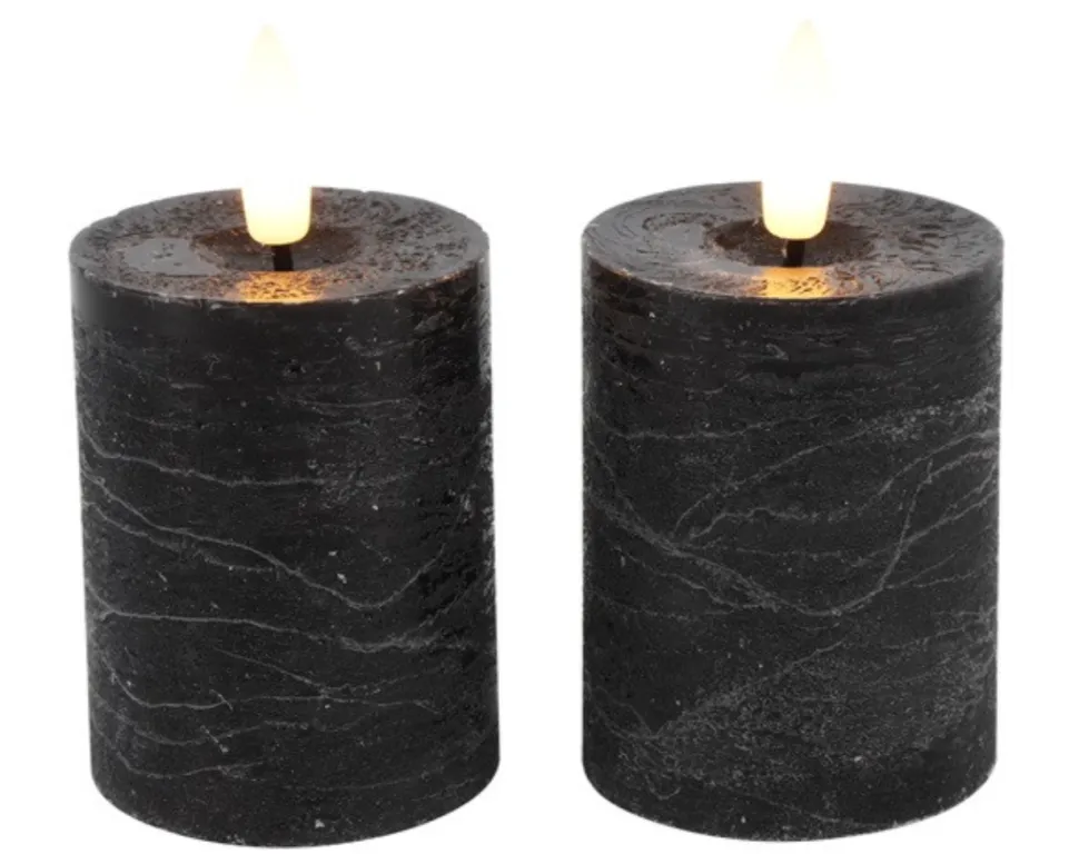Mini LED Stompkaarsen Zwart – Set van 2 | Realistische Wax Kaarsen op AAA-batterijen