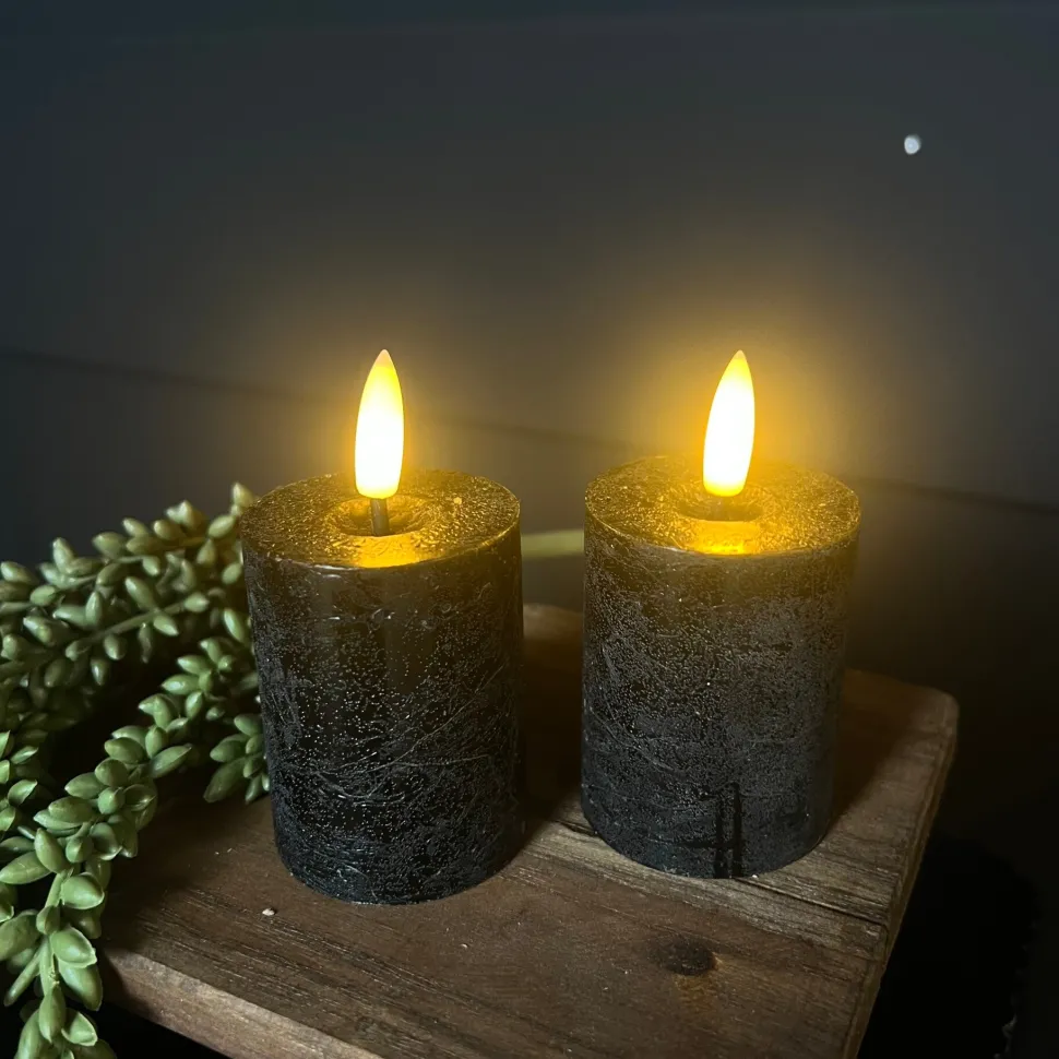 Mini LED Stompkaarsen Zwart – Set van 2 | Realistische Wax Kaarsen op AAA-batterijen