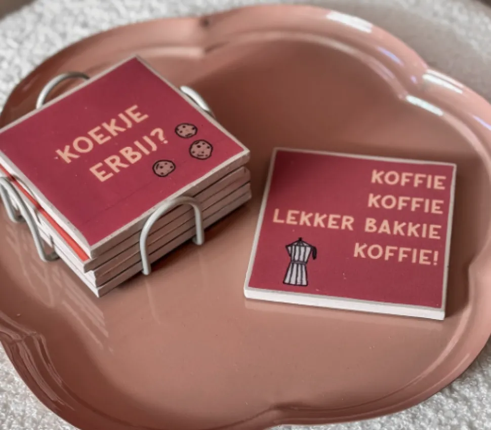Onderzetters met Houder – Koffie Quotes (6 stuks) | Chique-Living