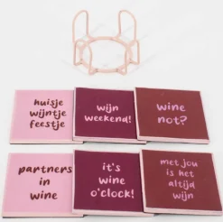 Onderzetters met Houder – Wine Quotes (6 stuks) | Chique-Living