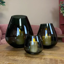 Peervormig Windlicht ‘Tasman’ | Smoke Glass | Vase The World | Verkrijgbaar in 3 maten | Chique-Living