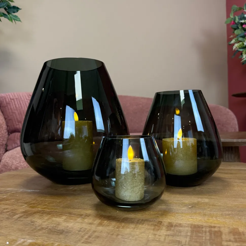 Peervormig Windlicht ‘Tasman’ | Smoke Glass | Vase The World | Verkrijgbaar in 3 maten | Chique-Living