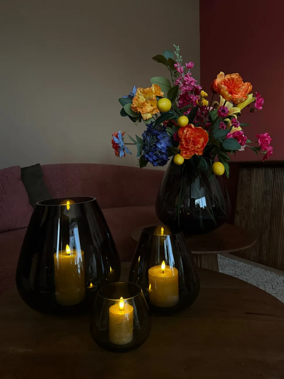 Peervormig Windlicht ‘Tasman’ | Smoke Glass | Vase The World | Verkrijgbaar in 3 maten | Chique-Living